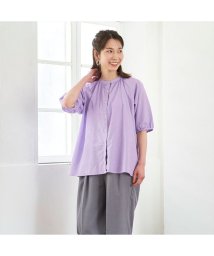 TOKYO SHIRTS/カジュアルシャツ 綿麻バンドカラーラグラン袖 半袖 ラベンダー レディース/505324124