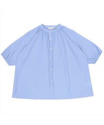 TOKYO SHIRTS/カジュアルシャツ 綿麻バンドカラーラグラン袖 半袖 サックス レディース/505324125