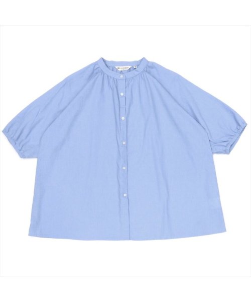 TOKYO SHIRTS(TOKYO SHIRTS)/カジュアルシャツ 綿麻バンドカラーラグラン袖 半袖 サックス レディース/ブルー