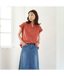 TOKYO SHIRTS/カジュアルシャツ 綿麻ヘンリーネック 半袖 ダークオレンジ レディース/505324130