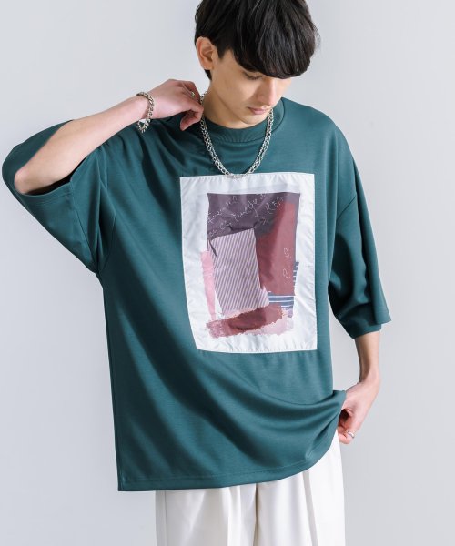 Rocky Monroe(ロッキーモンロー)/半袖Tシャツ アート プリント メンズ レディース クルーネック COOLダンボール カットソー 接触冷感 吸水速乾 UVカット ビッグシルエット オーバーサイ/ブルー