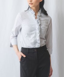 NARA CAMICIE(ナラカミーチェ)/コットンプリントフリル衿シャツ/ホワイト