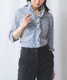 NARA CAMICIE(ナラカミーチェ)/コットンプリントフリル衿シャツ/ブルー系