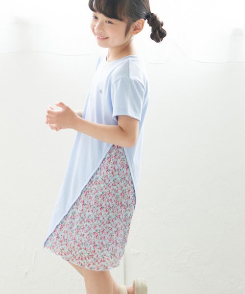 ROPE' PICNIC　KIDS(ロぺピクニックキッズ)/【KIDS】小花柄プリーツドッキングワンピース/サックス（48）