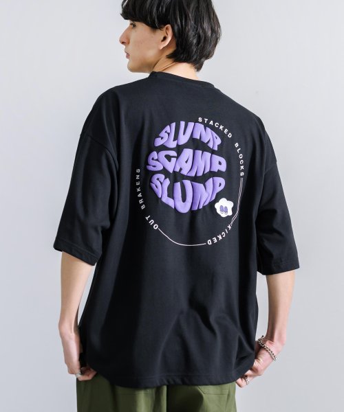 Rocky Monroe(ロッキーモンロー)/Tシャツ 半袖 刺繍 プリント カットソー メンズ レディース ビッグシルエット オーバーサイズ ゆったり ルーズ ワイド クルーネック TC天竺 カジュアル /ブラック系1