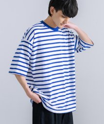 Rocky Monroe(ロッキーモンロー)/ボーダーT 半袖Tシャツ クルーネック メンズ レディース レトロ ボーダー 綿 コットン ビッグシルエット オーバーサイズ カジュアル アメカジ ストリート /ホワイト×ブルー