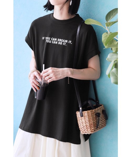 reca(レカ)/モックネックフレンチスリーブロゴTシャツ(bel－blc－5540)/ブラック