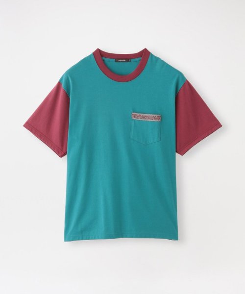 LOVELESS　MENS(ラブレス　メンズ)/ブロッキング オリエンタルカラーTシャツ/グリーン