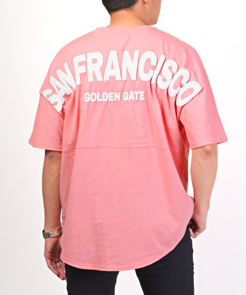 LUXSTYLE(ラグスタイル)/バックロゴ発泡プリント半袖ビッグTシャツ/Tシャツ メンズ 半袖 ビッグシルエット バック ロゴ 発泡プリント/ピンク