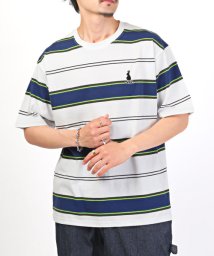 LUXSTYLE(ラグスタイル)/マルチボーダーワンポイント刺繍半袖Tシャツ/Tシャツ メンズ レディース 半袖 半袖Tシャツ ボーダー ビッグシルエット/ホワイト