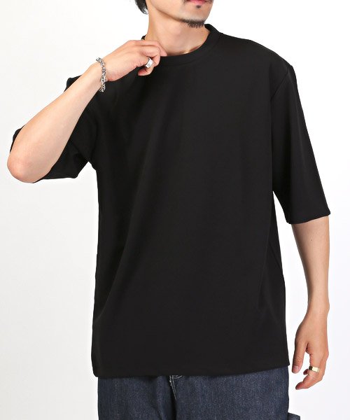 LUXSTYLE(ラグスタイル)/ジョーゼットBIGTシャツ/Tシャツ メンズ 半袖 5分袖 ビッグシルエット 無地 梨地 ジョーゼット/ブラック