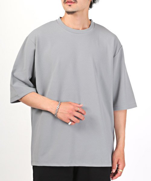 LUXSTYLE(ラグスタイル)/ジョーゼットBIGTシャツ/Tシャツ メンズ 半袖 5分袖 ビッグシルエット 無地 梨地 ジョーゼット/ライトグレー