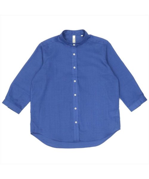 Pitta Re:)(ピッタリ)/風が通り抜ける Wガーゼシャツ 七分袖 綿100% オフィス カジュアル/ブルー