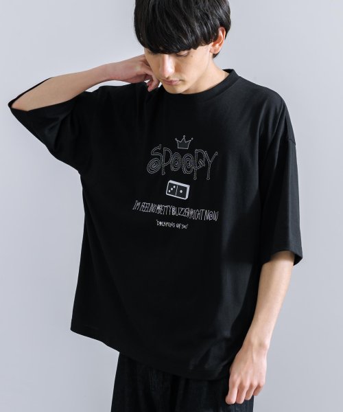 Rocky Monroe(ロッキーモンロー)/Tシャツ 半袖 刺繍 プリント カットソー メンズ レディース ビッグシルエット オーバーサイズ ゆったり ルーズ ワイド クルーネック TC天竺 カジュアル /ブラック系2