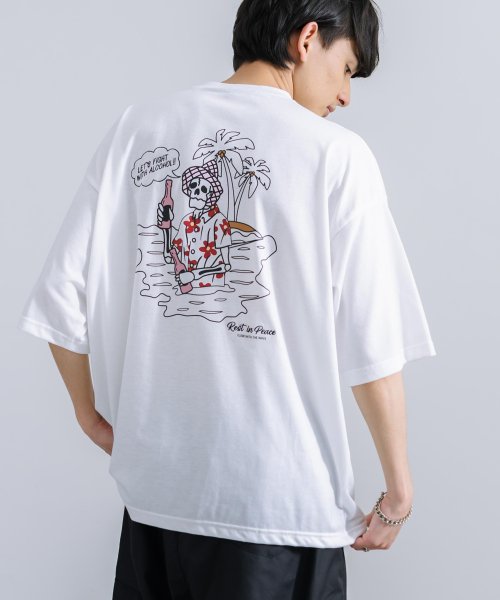 Rocky Monroe(ロッキーモンロー)/Tシャツ 半袖 刺繍 プリント スカル カットソー メンズ レディース ビッグシルエット オーバーサイズ ゆったり ルーズ ワイド クルーネック TC天竺 カジ/オフホワイト