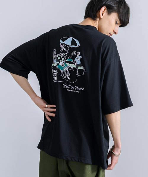 Rocky Monroe(ロッキーモンロー)/Tシャツ 半袖 刺繍 プリント スカル カットソー メンズ レディース ビッグシルエット オーバーサイズ ゆったり ルーズ ワイド クルーネック TC天竺 カジ/ブラック系1