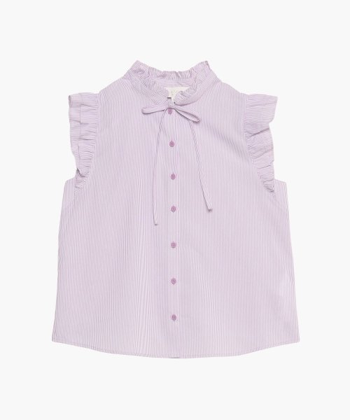 To b. by agnes b. OUTLET(トゥー　ビー　バイ　アニエスベー　アウトレット)/【Outlet】 WU33 CHEMISE ストライプフリルブラウス/ボルドー