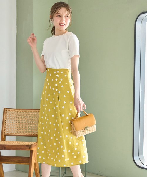 tocco closet(トッコクローゼット)/サイドパール付きバックレースアップドットフレアスカート/yellow