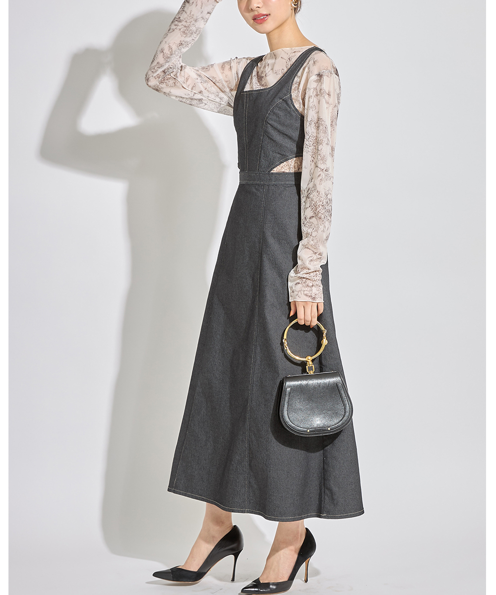 セール】ステッチ入りサイドカットアウトデザインノースリーブ