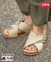 JEANS MATE(ジーンズメイト)/【EDWIN】リップストップ クロスベルト サンダル ワンポイントブランドロゴ フットベッド 紳士 事務所履き スリッパ つっかけ/ベージュ