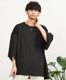 CavariA(キャバリア)/CavariA BIGシルエットポンチTシャツ 5分袖 7分袖/ブラック