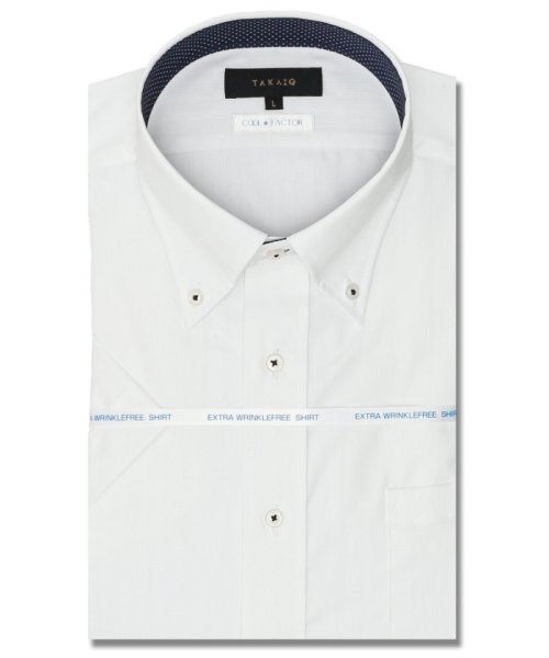 TAKA-Q(タカキュー)/クールファクター スタンダードフィット ボタンダウン 半袖 シャツ メンズ ワイシャツ ビジネス yシャツ 速乾 ノーアイロン 形態安定/ホワイト