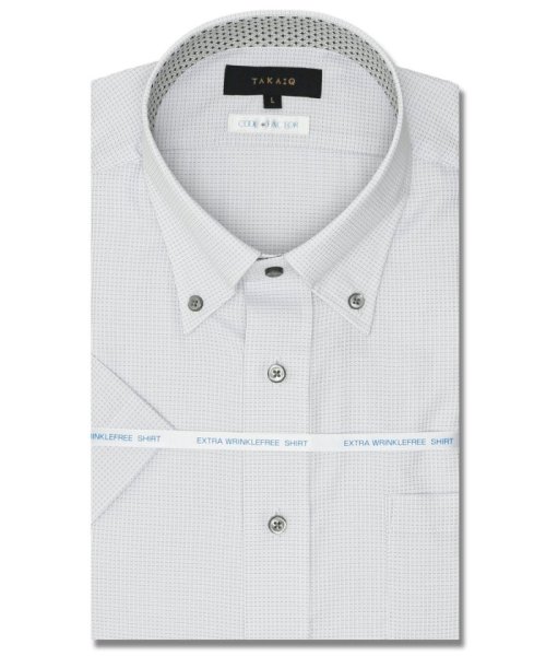 TAKA-Q(タカキュー)/クールファクター スタンダードフィット ボタンダウン 半袖 シャツ メンズ ワイシャツ ビジネス yシャツ 速乾 ノーアイロン 形態安定/ライトグレー