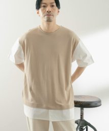 ITEMS URBANRESEARCH(アイテムズアーバンリサーチ（メンズ）)/布帛切替レイヤードクルーネックトップス/BEG