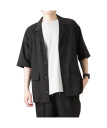 MAC HOUSE(men)(マックハウス（メンズ）)/URBAN COLLECTION アーバンコレクション リネンライクポリエステル 半袖シャツ 4971573/ブラック