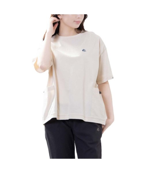 MAC HOUSE(women)(マックハウス（レディース）)/LOGOS PARK ロゴス パーク サイド布帛ポケットTシャツ 3286－9660/ベージュ