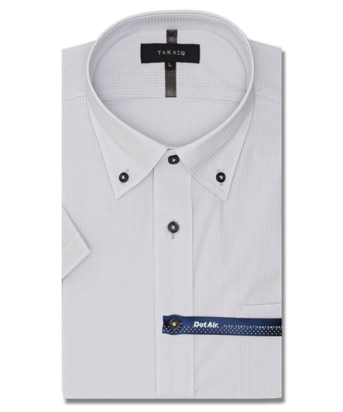 TAKA-Q(タカキュー)/ドットエア スタンダードフィット ボタンダウン半袖ニット 半袖 シャツ メンズ ワイシャツ ビジネス yシャツ 速乾 ノーアイロン 形態安定/ライトグレー