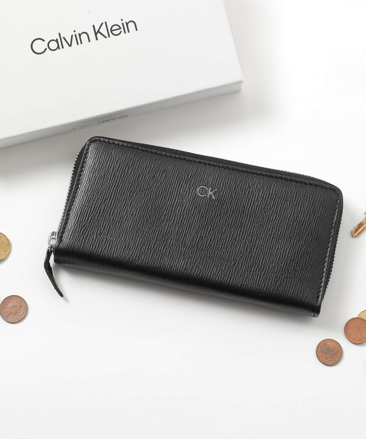 【Calvin Klein / カルバンクライン】ZIP AROIUND WALLET / レザー ラウンドジップ ロングウォレット 長財布 プレゼント