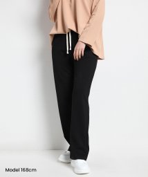 SEU(エスイイユウ)/ひんやり涼しいリブワイドパンツ ストレートパンツ 体型カバー リラックスパンツ ワンマイルウェア カジュアル 韓国ファッション/ブラック