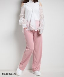 SEU(エスイイユウ)/ひんやり涼しいリブワイドパンツ ストレートパンツ 体型カバー リラックスパンツ ワンマイルウェア カジュアル 韓国ファッション/ピンク