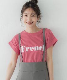 coca(コカ)/ロゴプリントロールアップTシャツ（フレンチスリーブ/カットソー/Tシャツ/クルーネック/コットン/半袖）/PINK