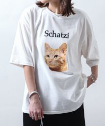 ZIP FIVE(ジップファイブ)/TC度詰め天竺動物プリント半袖ビッグシルエットTシャツ/ホワイト系1