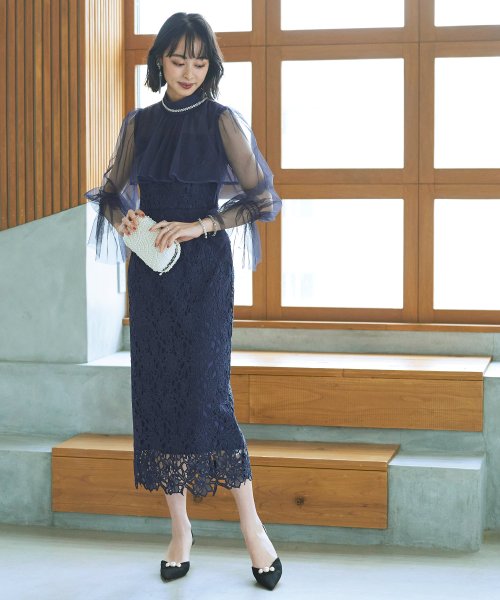 2WAYチュールボレロ＆レースタイトロングワンピース「U1184  