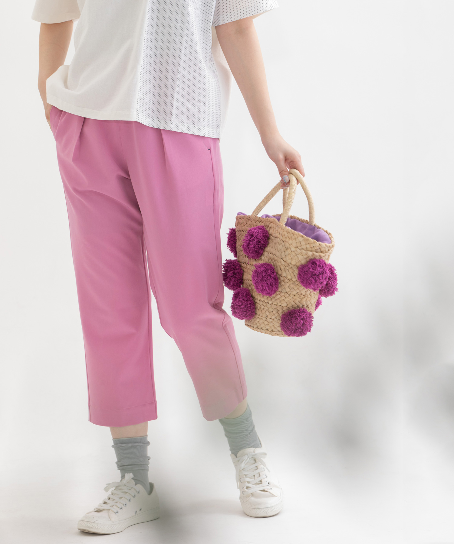セール】エステルレーヨンツイルストレッチクロップドパンツ(505337242