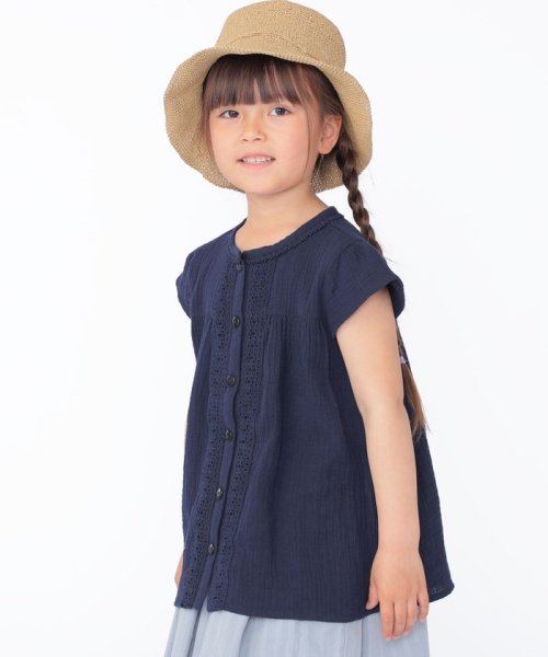 SHIPS KIDS(シップスキッズ)/SHIPS KIDS:100～130cm / ガーゼ×レース ブラウス/ネイビー