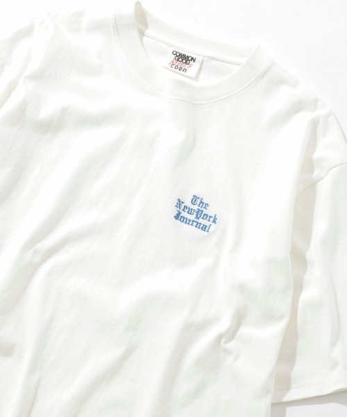 coen(coen)/COMMON　GOOD（コモングッド）別注ロゴ刺繍Tシャツ/WHITE