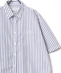 LAZAR(ラザル)/【Lazar】Oversize T/C Broad Stripe Shirt/オーバーサイズ T/Cブロード ストライプ レギュラーカラー 半袖シャツ メンズ/ホワイト
