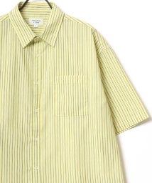 LAZAR(ラザル)/【Lazar】Oversize T/C Broad Stripe Shirt/オーバーサイズ T/Cブロード ストライプ レギュラーカラー 半袖シャツ メンズ/イエロー