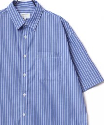 LAZAR(ラザル)/【Lazar】Oversize T/C Broad Stripe Shirt/オーバーサイズ T/Cブロード ストライプ レギュラーカラー 半袖シャツ メンズ/ブルー