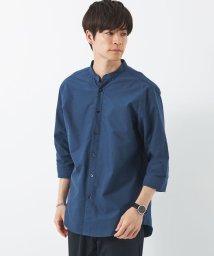 green label relaxing(グリーンレーベルリラクシング)/【WEB限定】JUSTFIT バンドカラー オックスフォード 七分袖 シャツ/NAVY