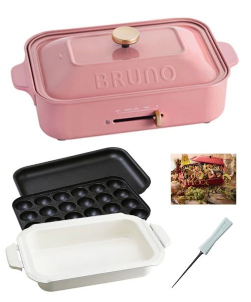BRUNO(ブルーノ)/コンパクトホットプレート＋セラミックコート鍋＋オリジナルたこ焼きピック/ピンク