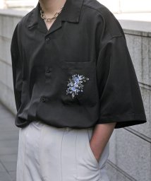 Nilway(ニルウェイ)/オープンカラー半袖刺繍シャツ/ブラック