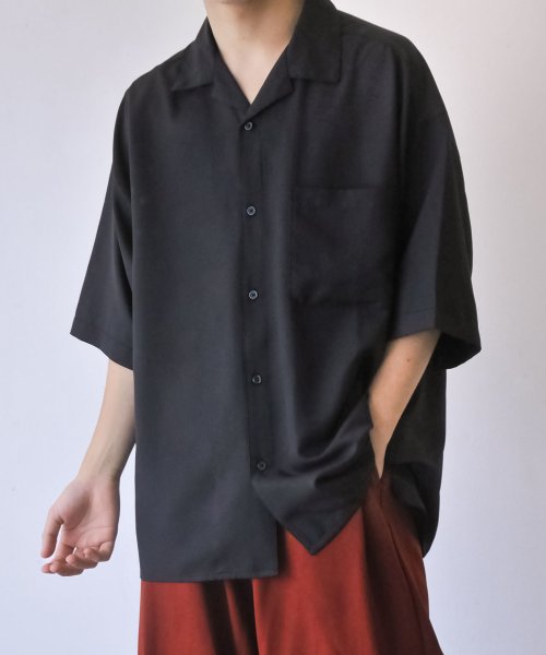 Nilway(ニルウェイ)/無地＊柄半袖オープンカラーシャツ/ブラック
