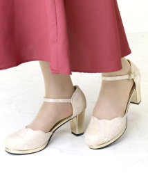 SFW(サンエーフットウェア)/6.5cmヒール 履きやすい 歩きやすい 走れる パーティー 二次会 結婚式 レディース 靴 ワンピ 韓国 オフィスカジュアル 美脚 靴 チャンキーヒール スト/ピンクベージュチュール