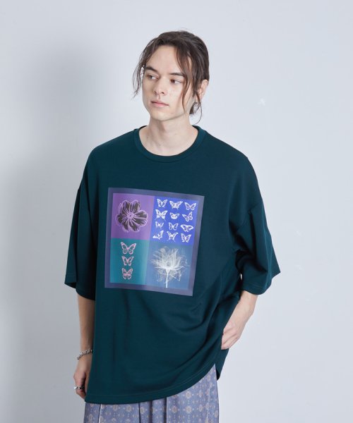 JUNRed(ジュンレッド)/ButterflyプリントTシャツ/グリーン（30）