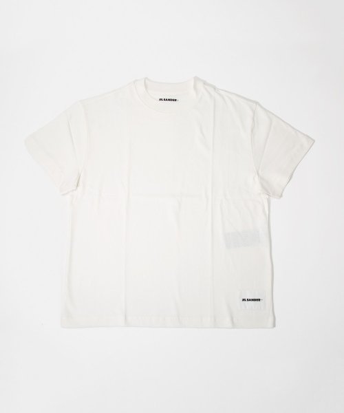Jil Sander(ジル・サンダー)/ジルサンダー プラス JIL SANDER+ J40GC0001 J45048 Tシャツ メンズ レディース 半袖 ラウンドネック ロゴラベル 黒 白 カジュア/ホワイト